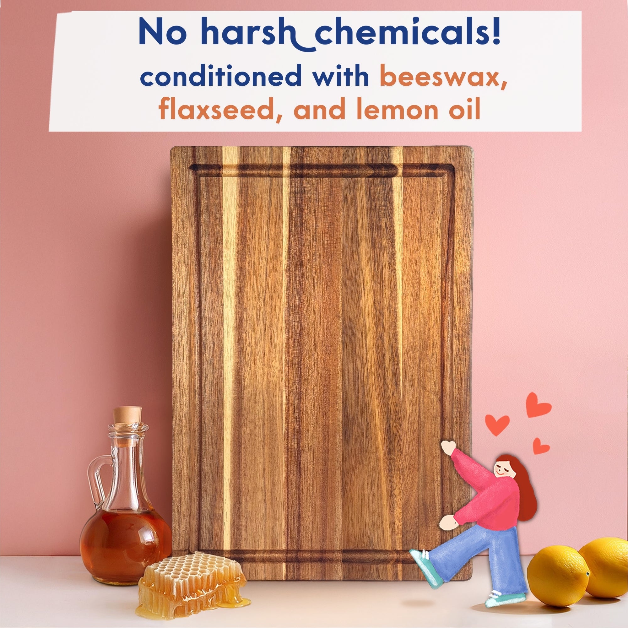 Acacia Wood Cutting Board for Kitchen. FSC-Certified, Conditioned