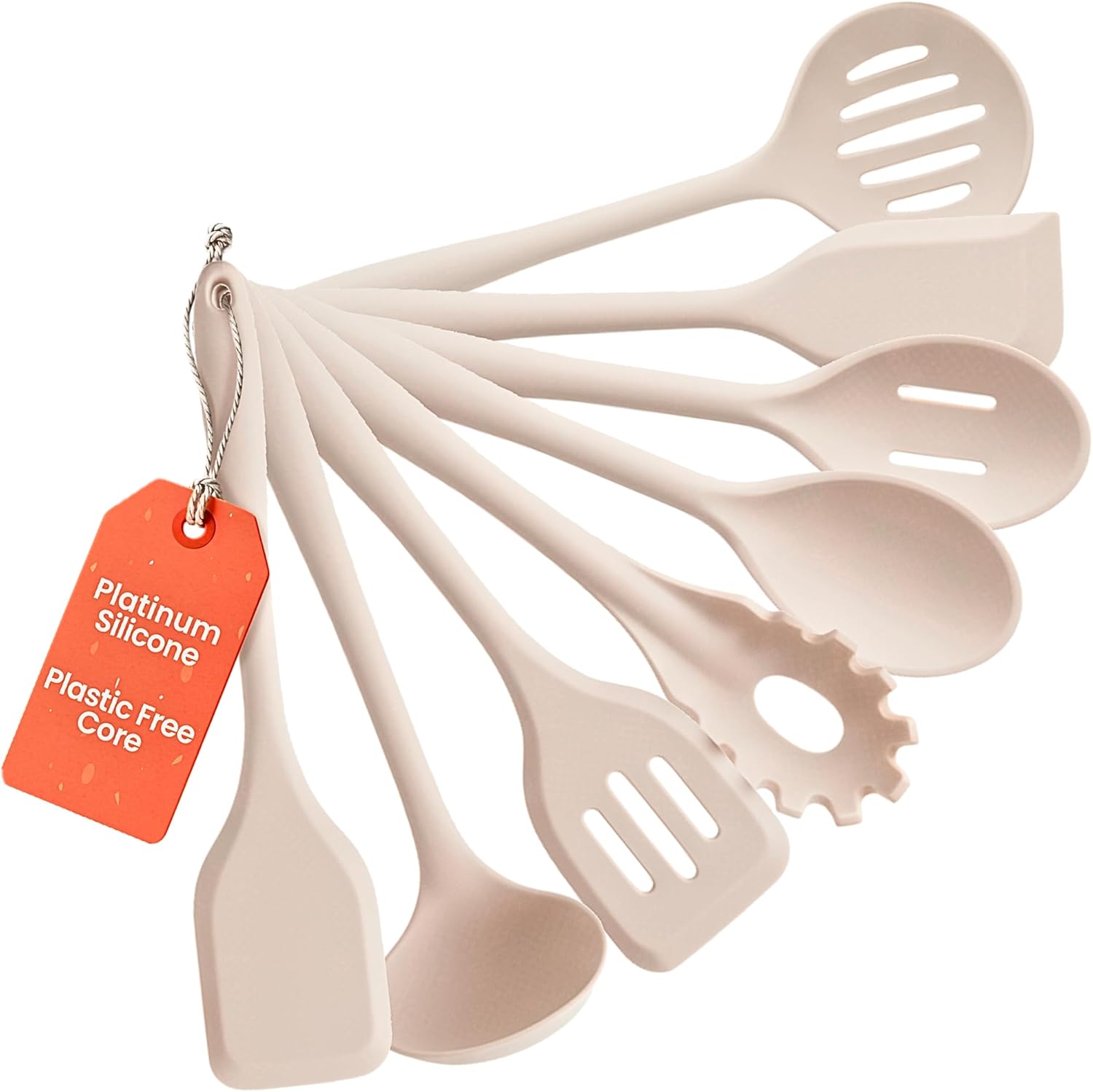 Ziruma 8-Piece Silicone Cooking Utensils – Platinum Silicone, Stainless Steel Core, Heat Resistant & Non-Stick Safe