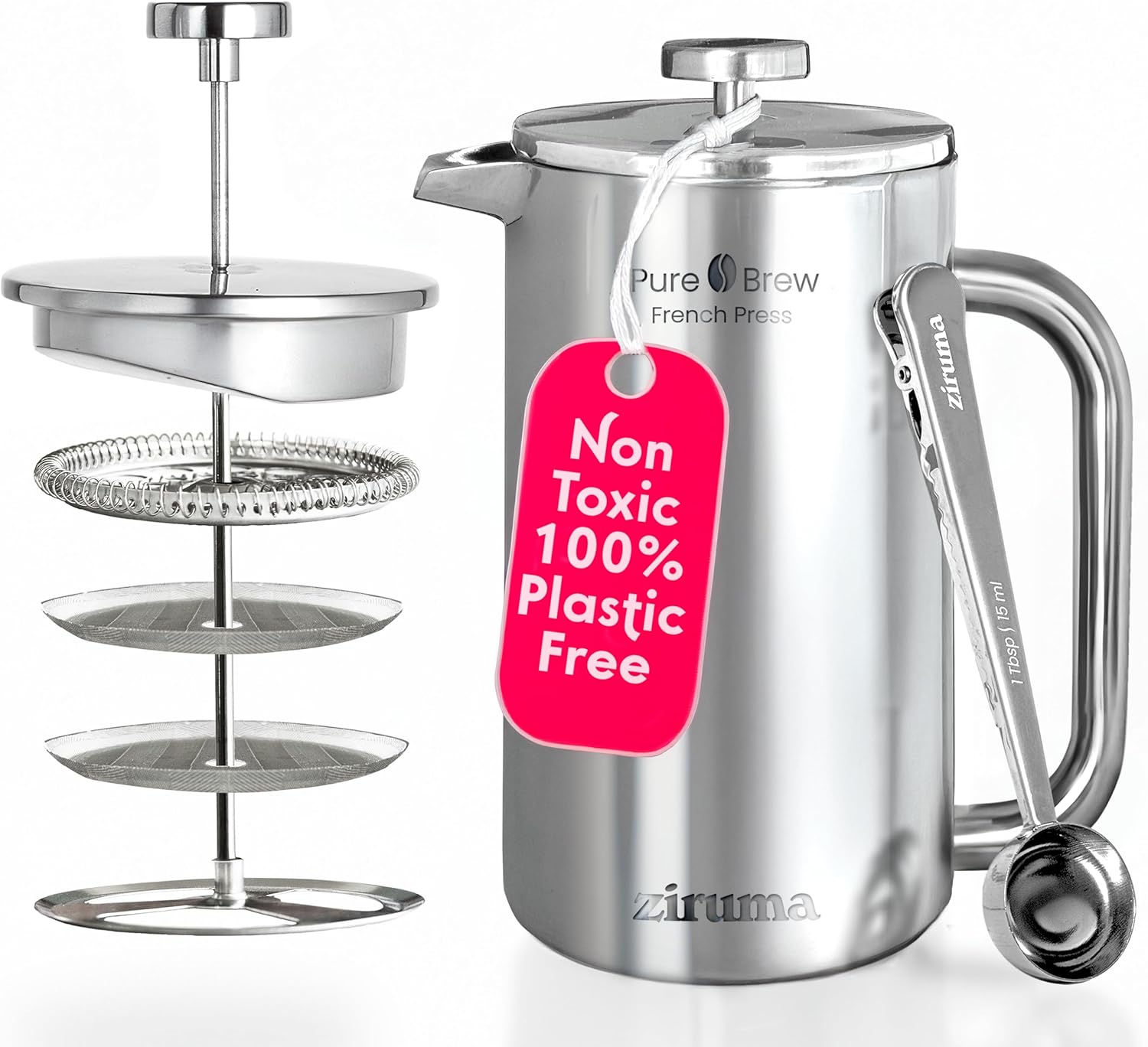 Non-Toxic French Press 34 Oz – 316 Surgical Stainless Steel, BPA