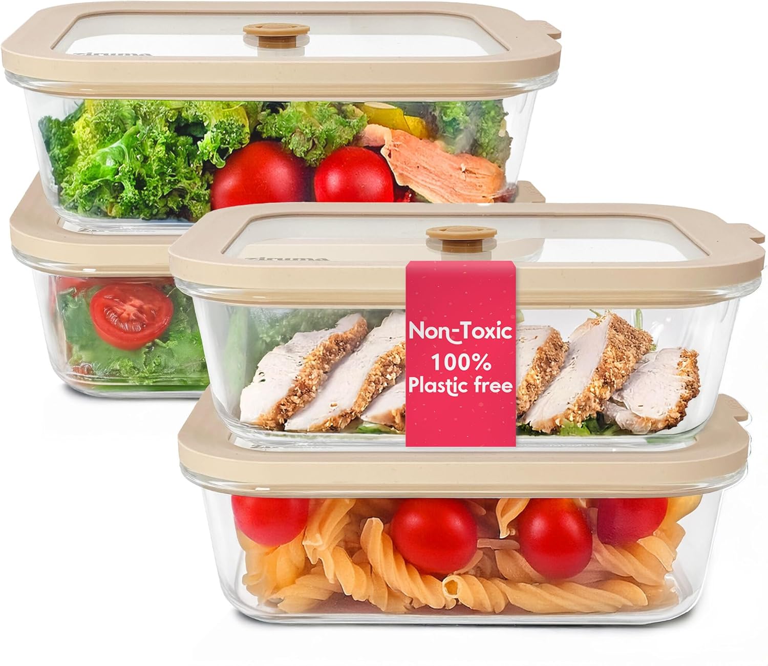 Plastic Free Glass Food Storage Containers with Platinum Silicone Lids