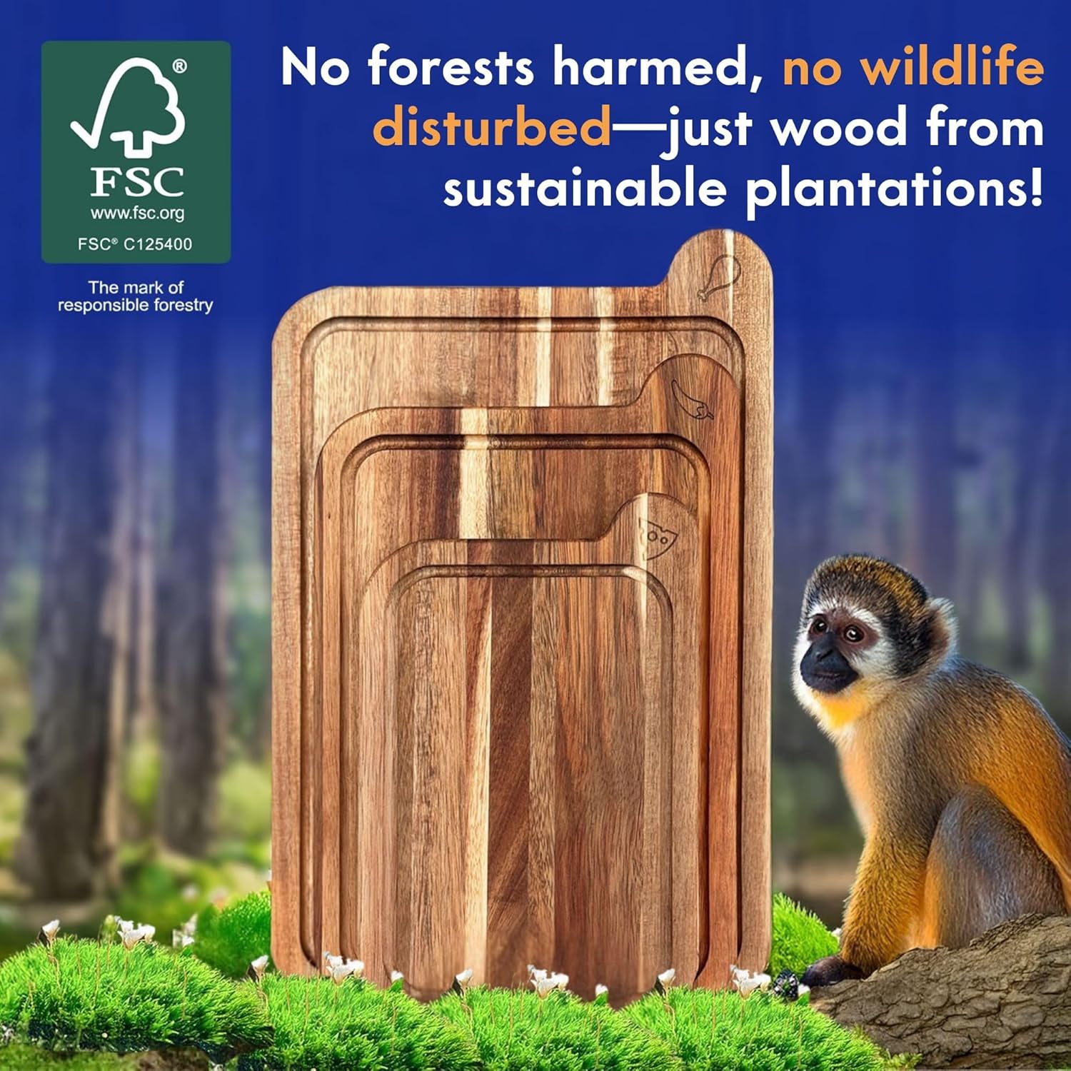 Non-Toxic Cutting Board Set | FSC Acacia Wood | Mineral Oil Free